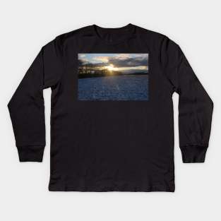 Farm Field Sunset in the Winter Kids Long Sleeve T-Shirt